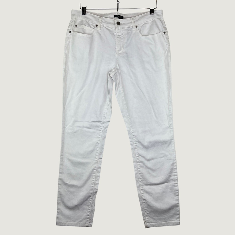 Eileen Fisher White Stretch Denim Slim Leg Jeans Womens Size 8 Classic 5-Pocket